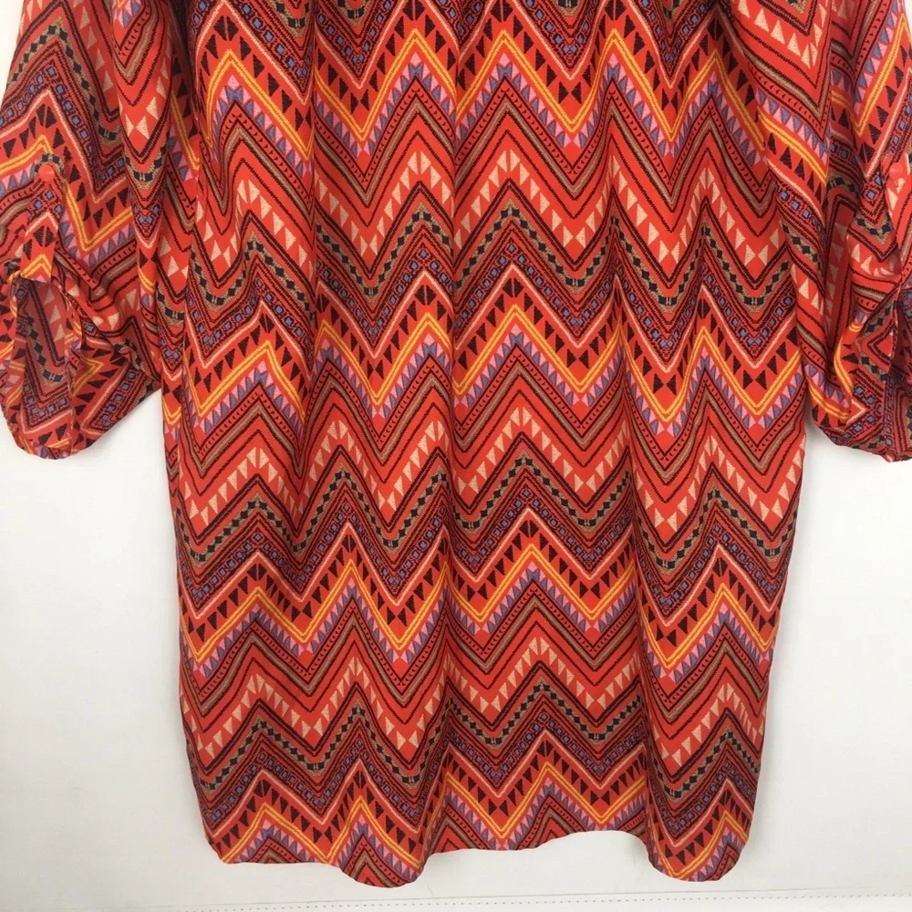Women’s Colorful Multi Print Tunic/Top Dress Boho Orange Chevron Ladies Size XXL